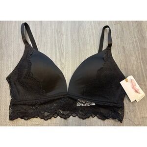 NWT Jessica Simpson Black‎ Lace Trim Plunge Bra 38D Adjustable Padded Wire Free